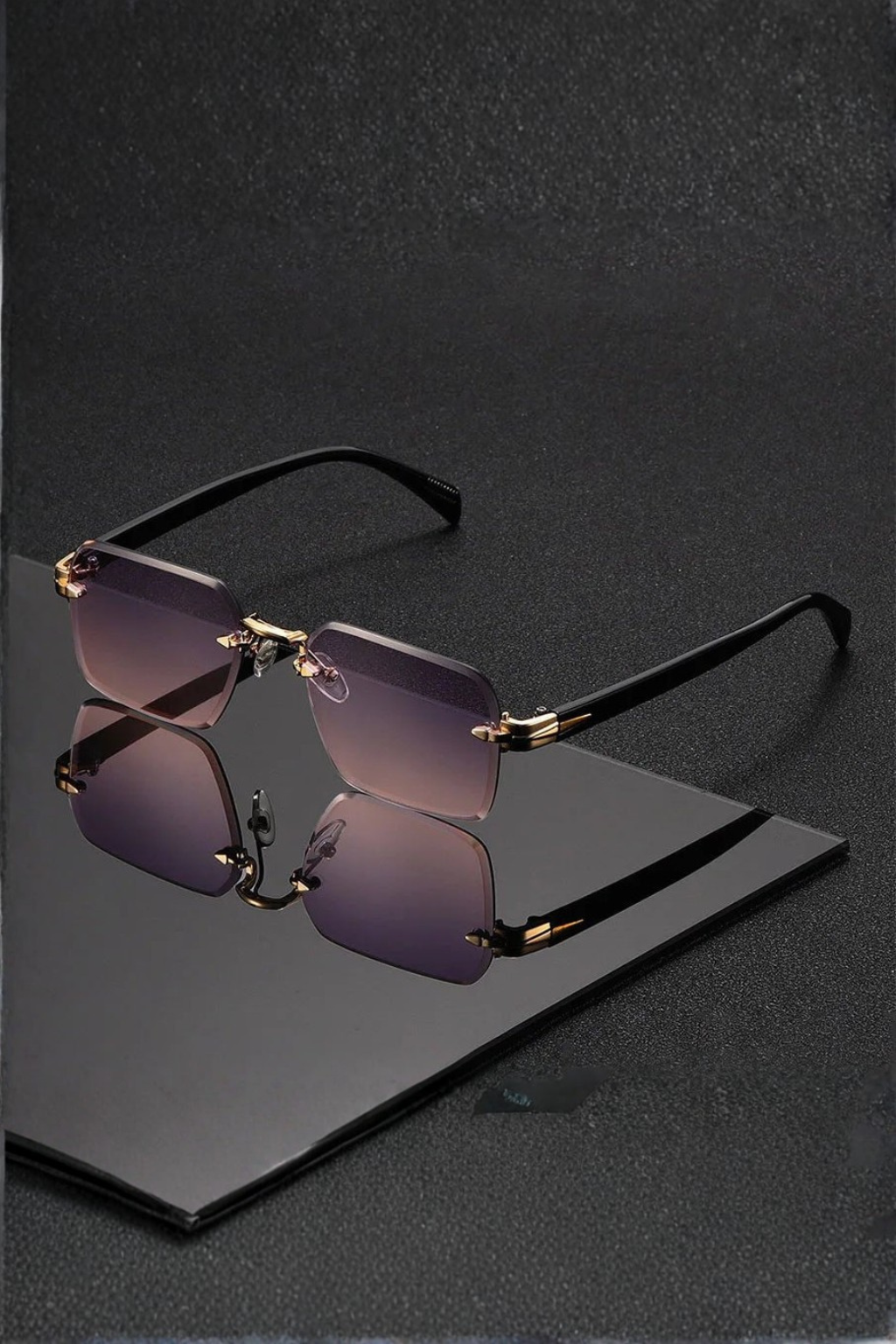 Men's Rimless Sunglasses Gold Bridge Gradient Lens