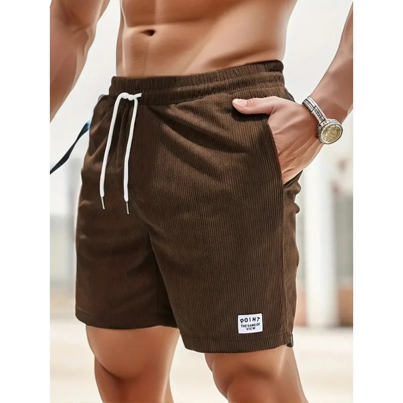 Men's brown drawstring summer shorts with relaxed fit and practical pockets