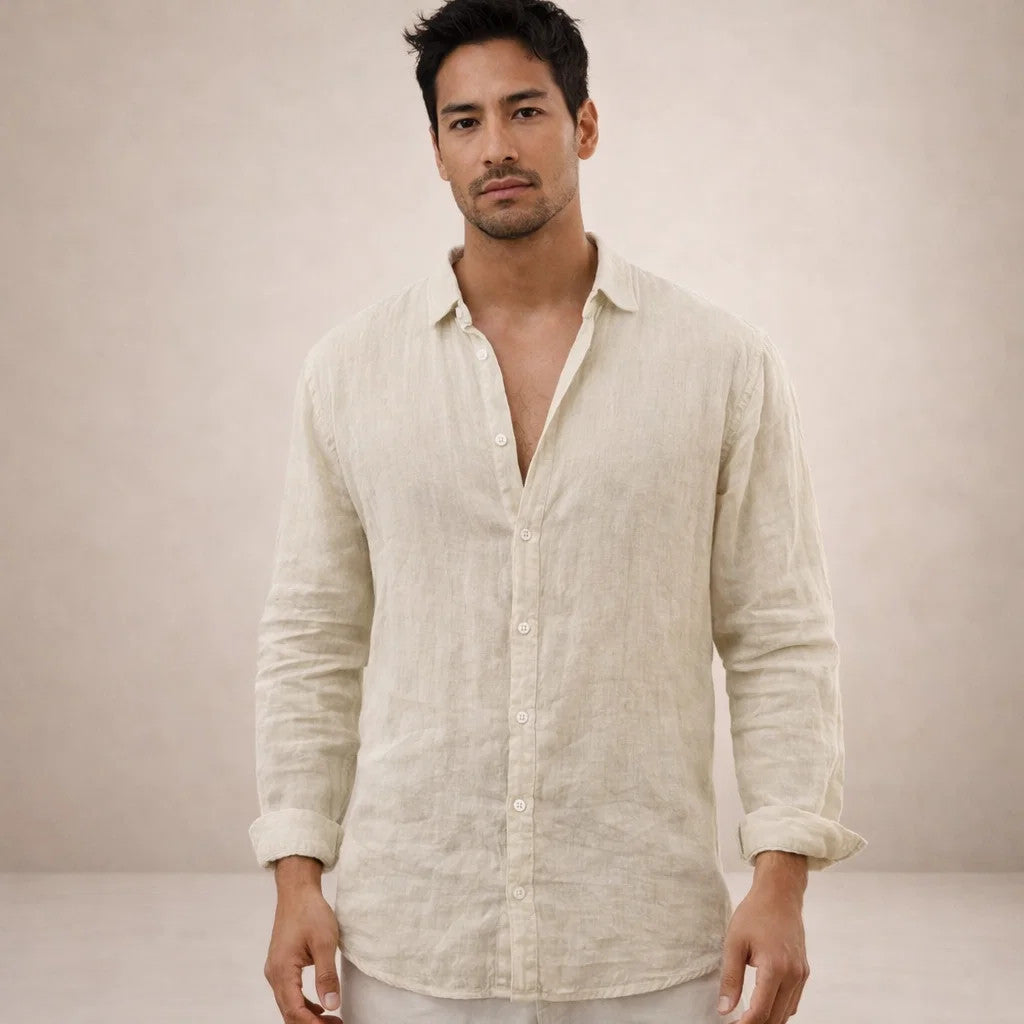 Men's Linen Shirt Mandarin Collar Regular Fit