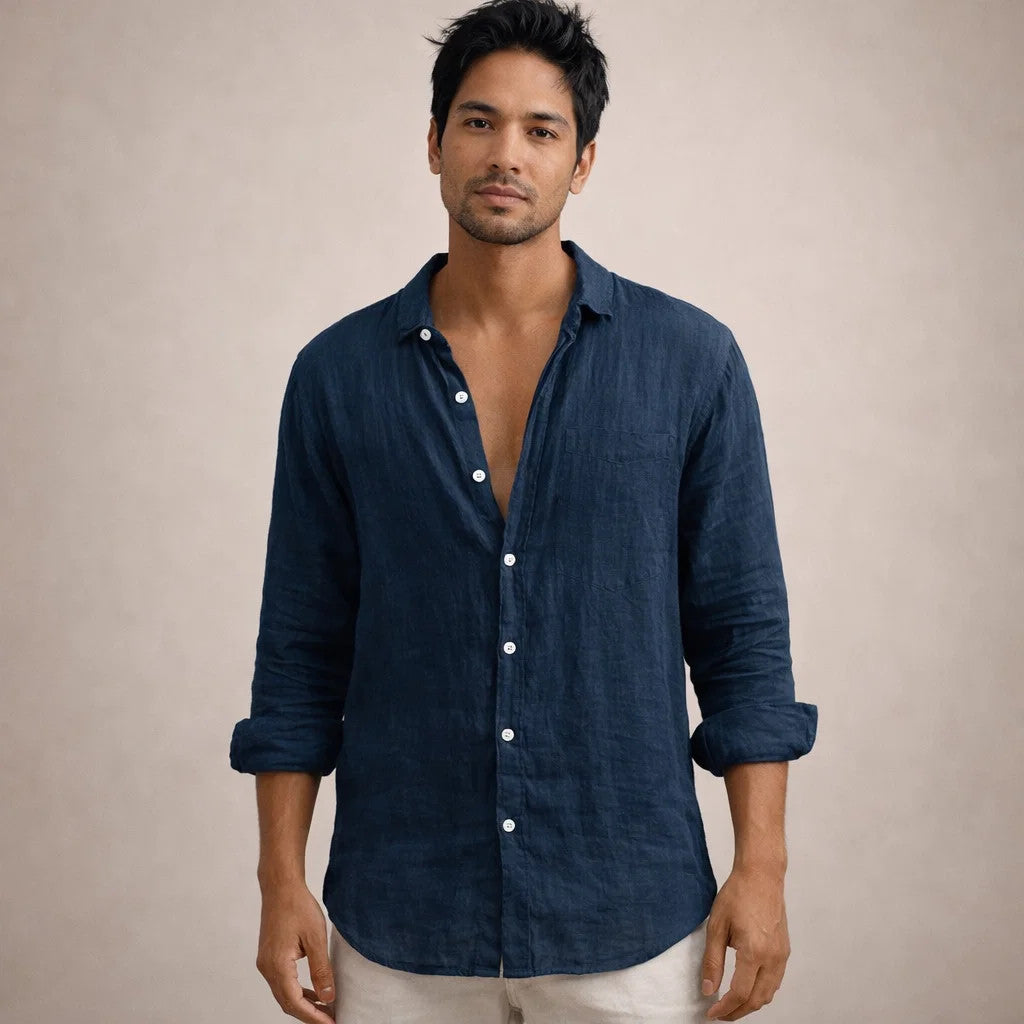 Men's Linen Shirt Mandarin Collar Regular Fit