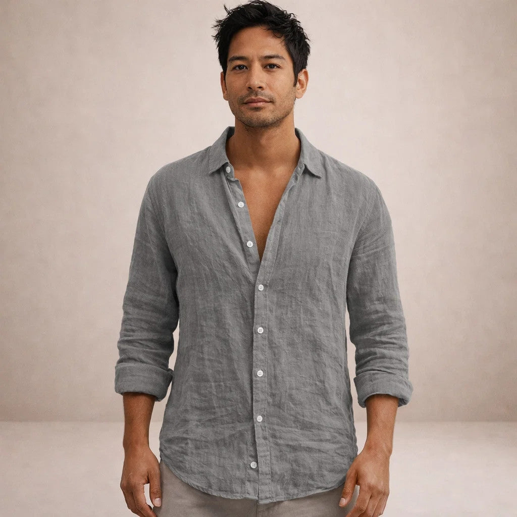 Men's Linen Shirt Mandarin Collar Regular Fit