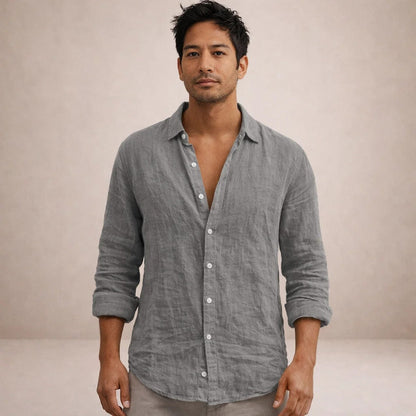 Men's Linen Shirt Mandarin Collar Regular Fit