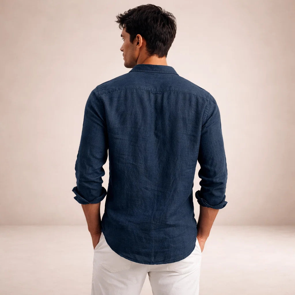 Men's Linen Shirt Mandarin Collar Regular Fit