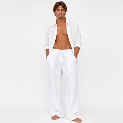 Men's Linen Drawstring Trousers Relaxed Wide Leg