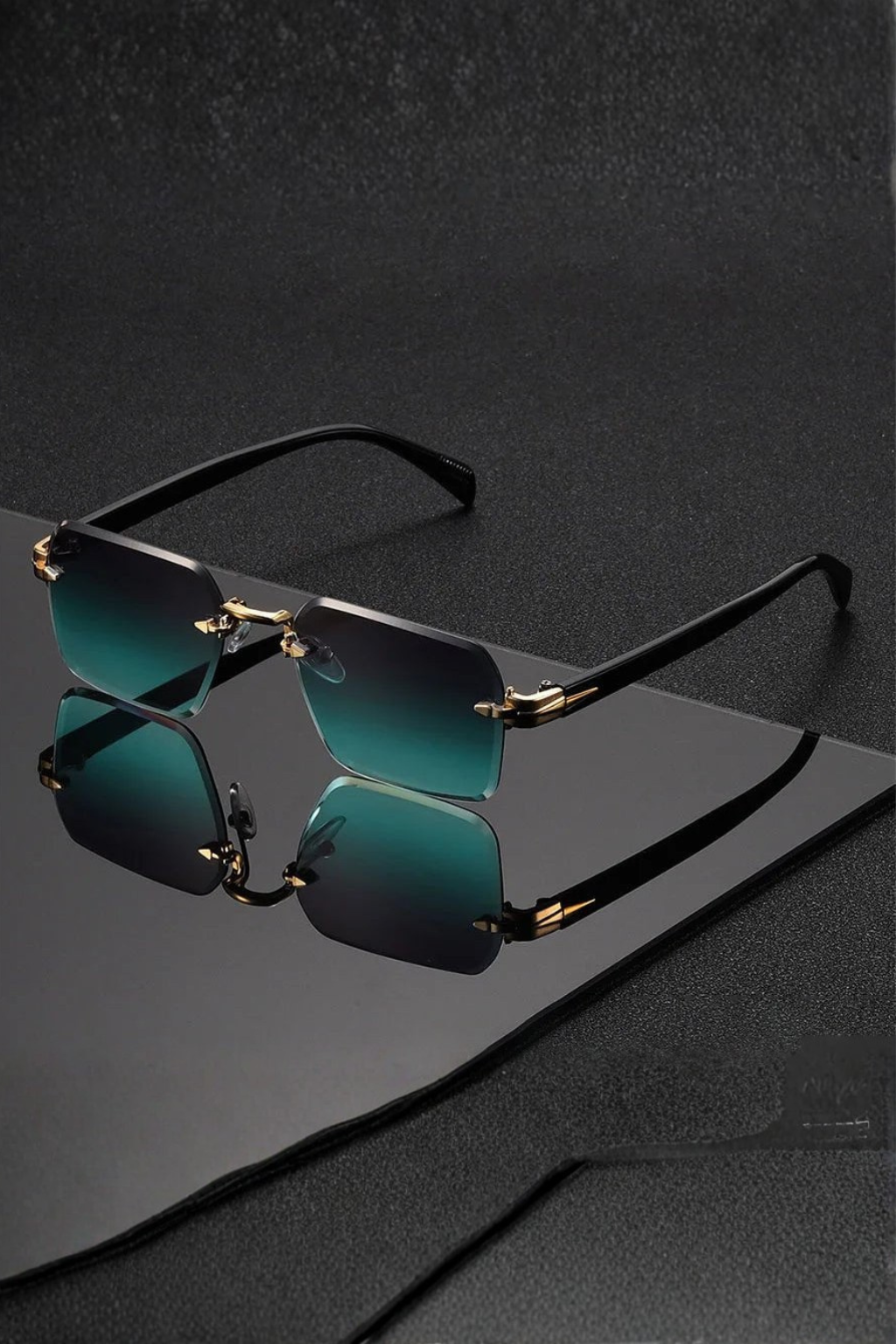 Men's Rimless Sunglasses Gold Bridge Gradient Lens