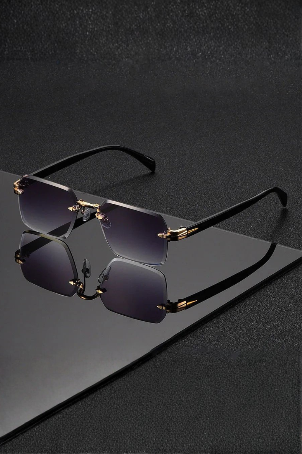 Men's Rimless Sunglasses Gold Bridge Gradient Lens