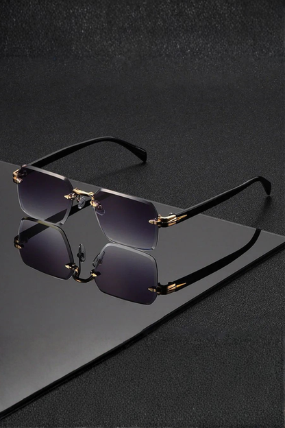 Men's Rimless Sunglasses Gold Bridge Gradient Lens