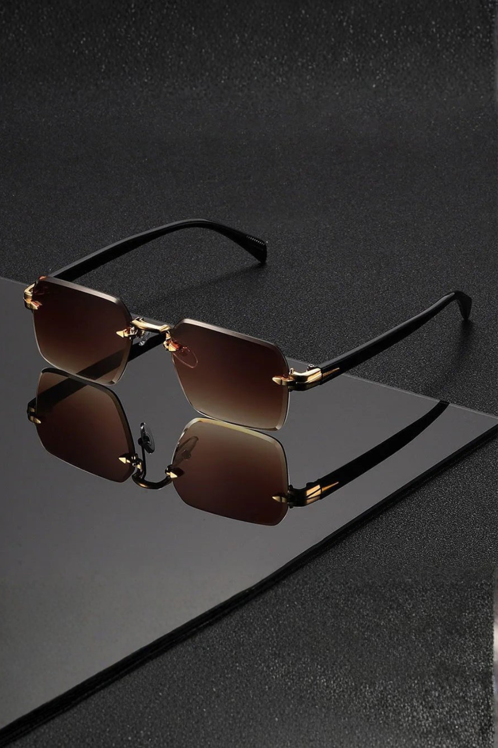Men's Rimless Sunglasses Gold Bridge Gradient Lens