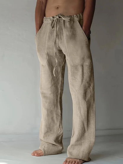 Men's Linen Drawstring Trousers Relaxed Wide Leg