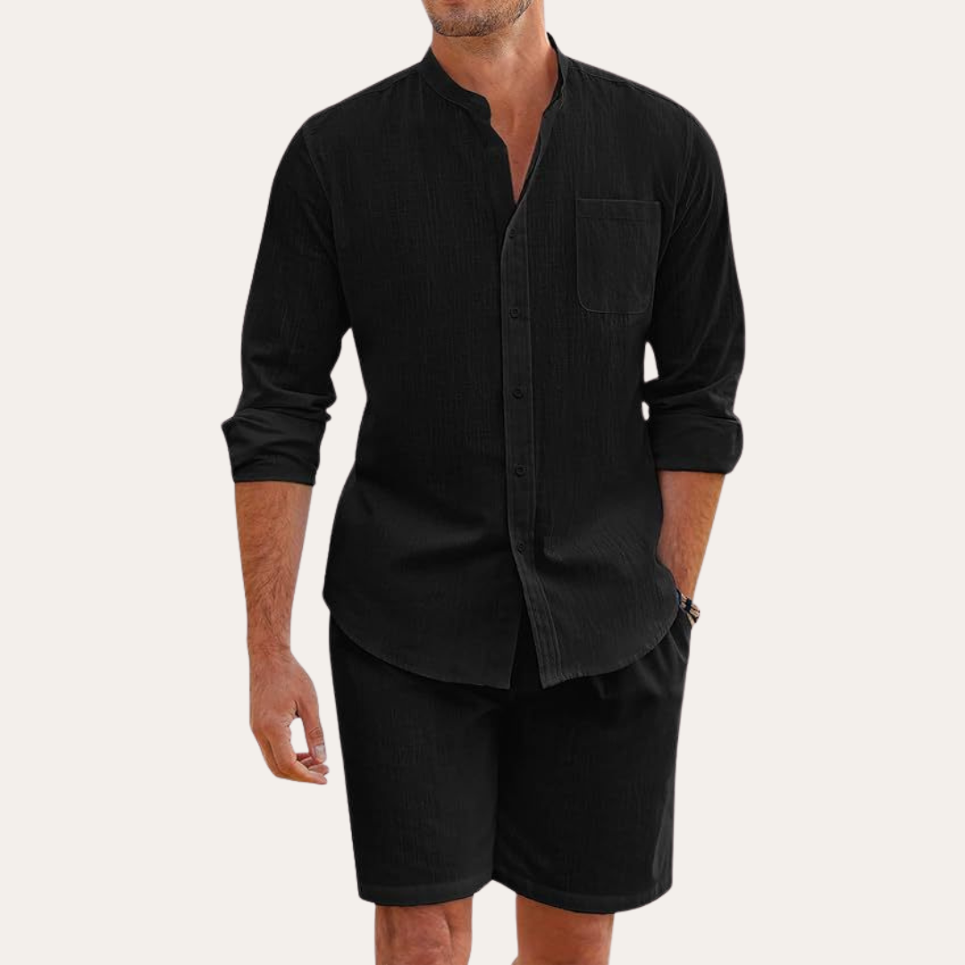 Men's Linen Shirt & Shorts Set Relaxed Fit