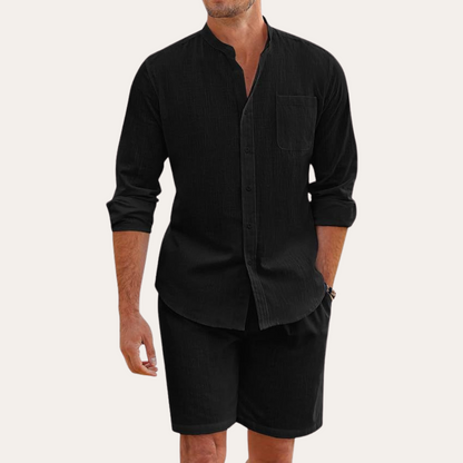 Men's Linen Shirt & Shorts Set Relaxed Fit
