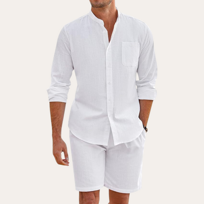 Men's Linen Shirt & Shorts Set Relaxed Fit