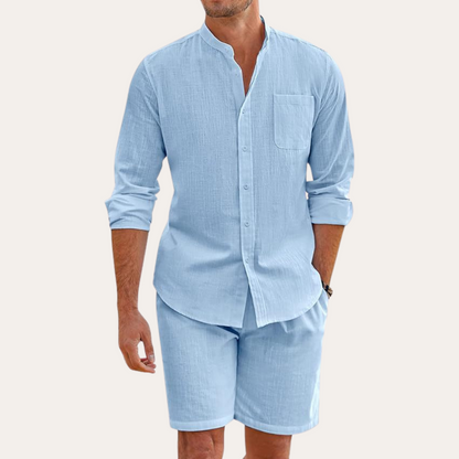 Men's Linen Shirt & Shorts Set Relaxed Fit