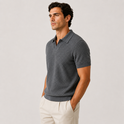 Men's Knitted Polo Shirt Breathable Lightweight Casual Fit