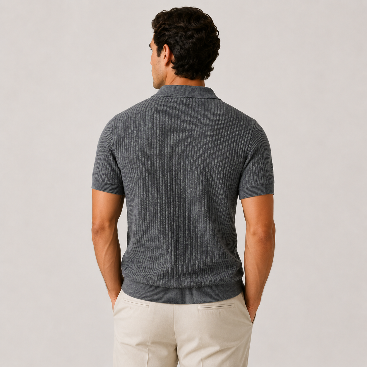 Men's Knitted Polo Shirt Breathable Lightweight Casual Fit