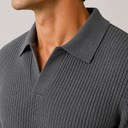 Men's Knitted Polo Shirt Breathable Lightweight Casual Fit