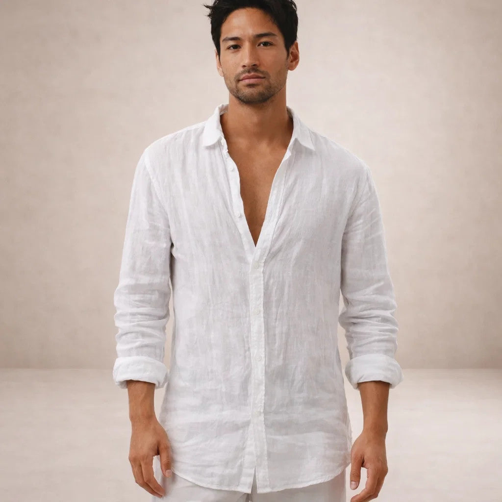 Men's Linen Shirt Mandarin Collar Regular Fit