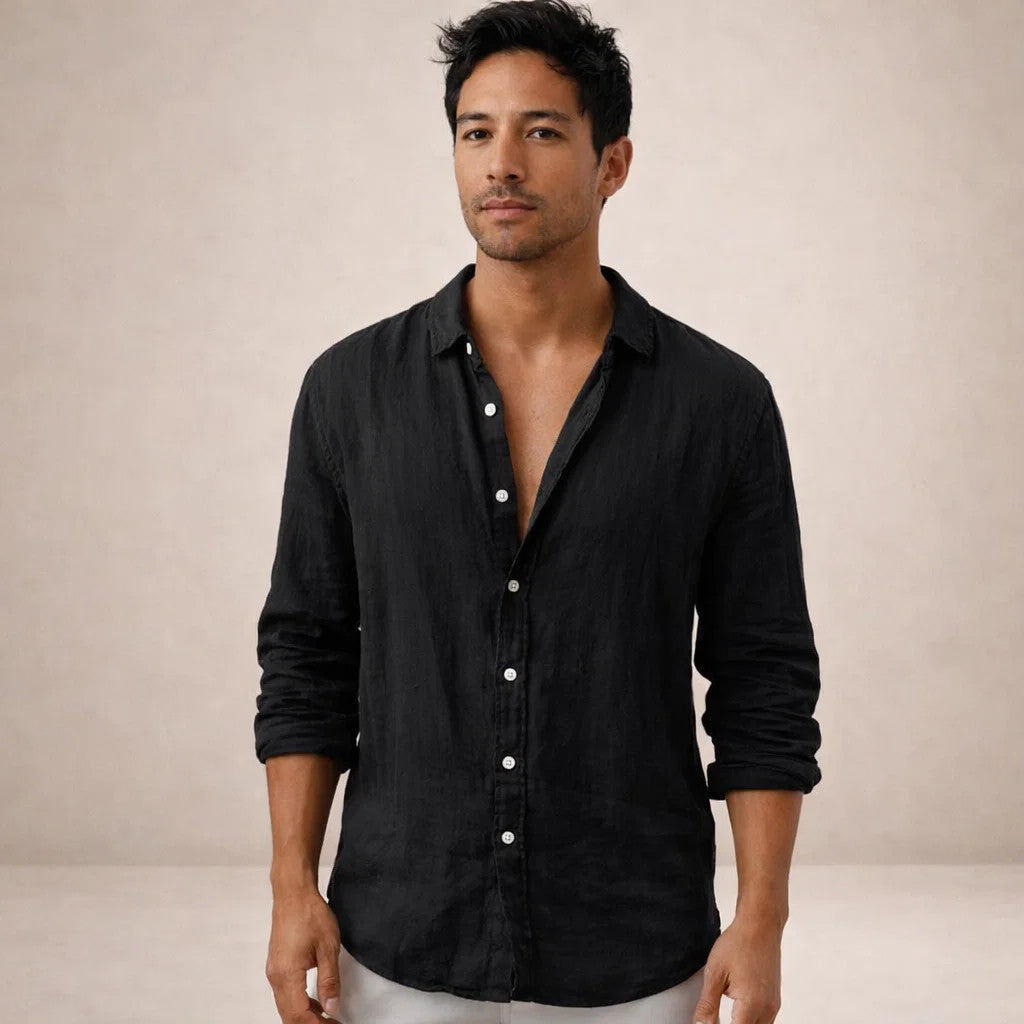 Men's Linen Shirt Mandarin Collar Regular Fit