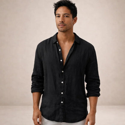 Men's Linen Shirt Mandarin Collar Regular Fit