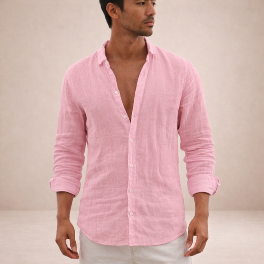 Men's Linen Shirt Mandarin Collar Regular Fit
