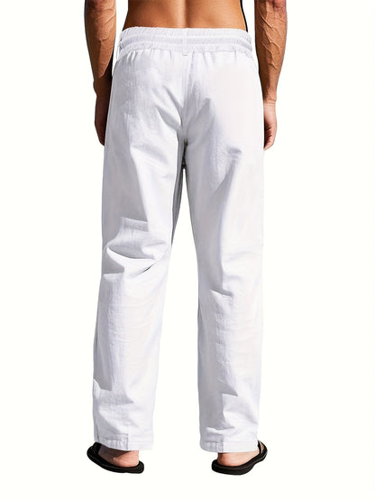 Men's Linen Summer Pants | Straight Leg Drawstring