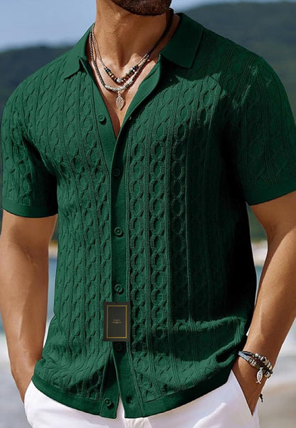 Men's Knitted Shirt | Short Sleeve Textured