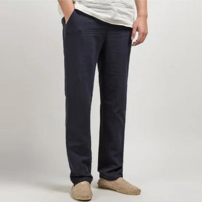 Men's Linen Straight Leg Trousers | Elasticated Waist Casual Fit