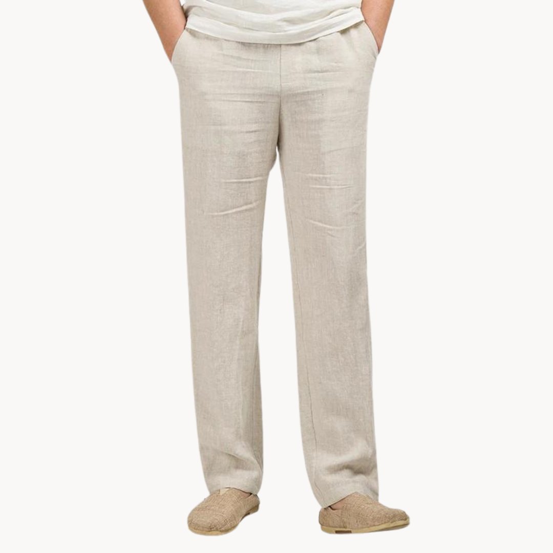 Men's Linen Straight Leg Trousers | Elasticated Waist Casual Fit