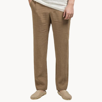 Men's Linen Straight Leg Trousers | Elasticated Waist Casual Fit