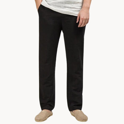 Men's Linen Straight Leg Trousers | Elasticated Waist Casual Fit