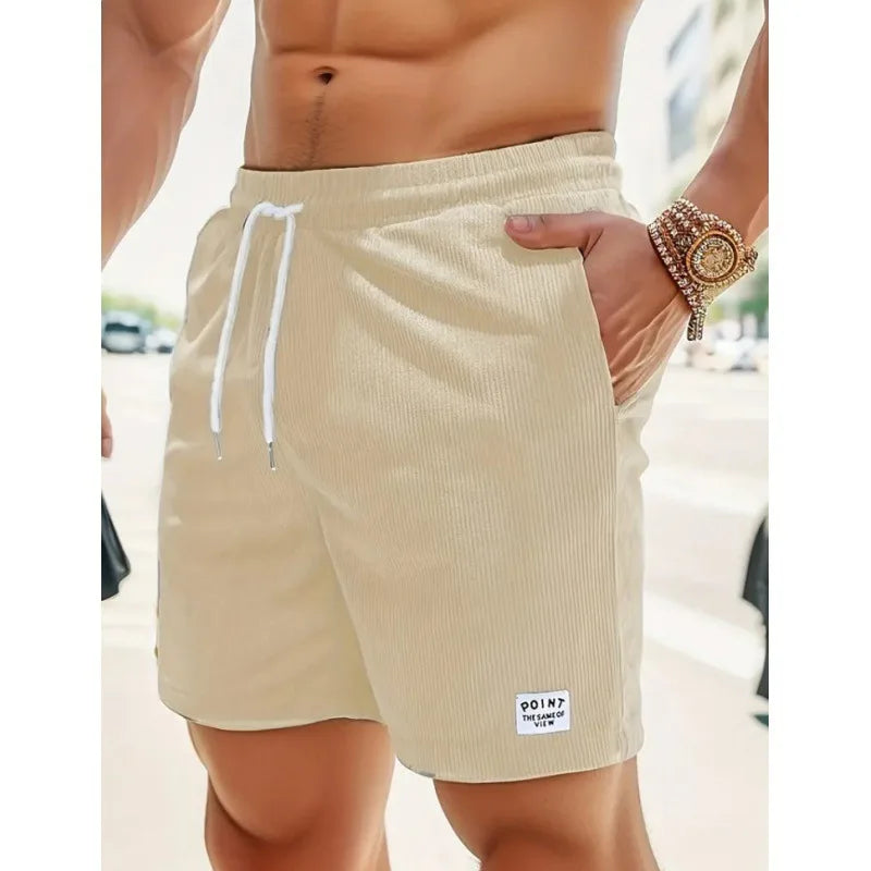 Men's apricot drawstring summer shorts with relaxed fit and practical pockets