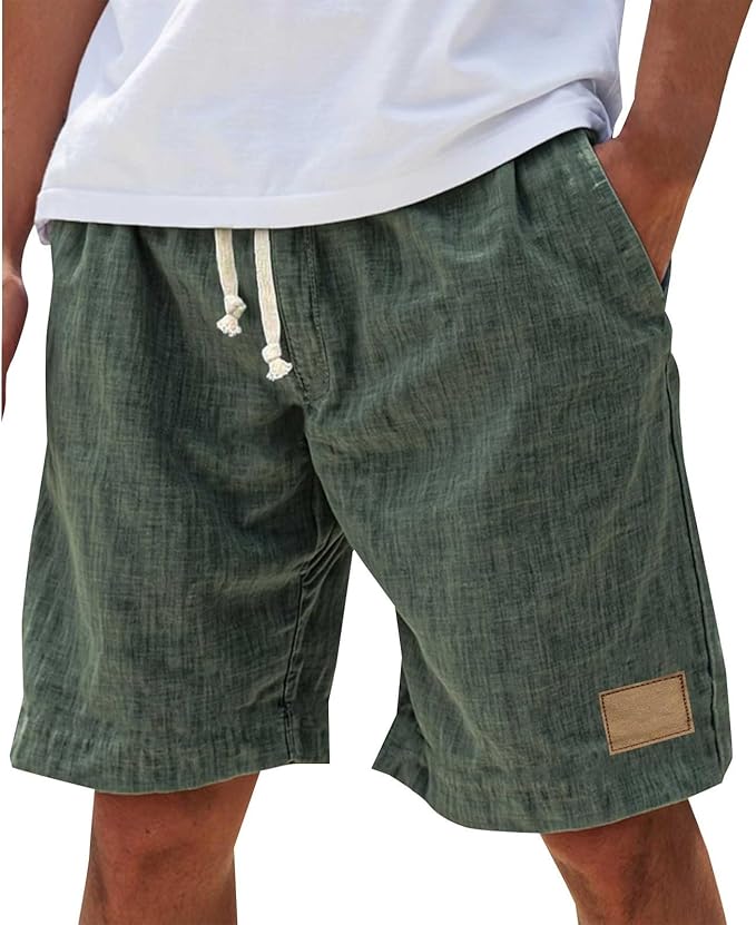 cotton-shorts-relaxed-fit
Men's army green cotton shorts with relaxed fit, elasticated drawstring waist and side pockets
