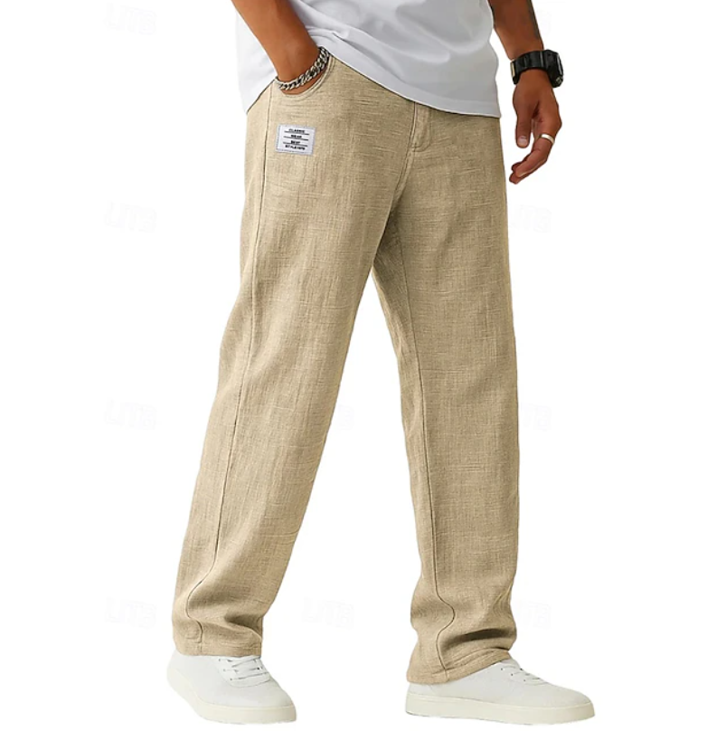 Men's beige casual trousers with relaxed straight-leg fit for everyday and smart-casual wear