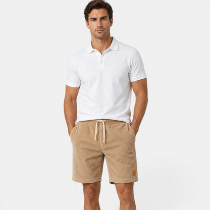 Men's beige corduroy shorts with soft lightweight fabric for effortless summer and weekend style