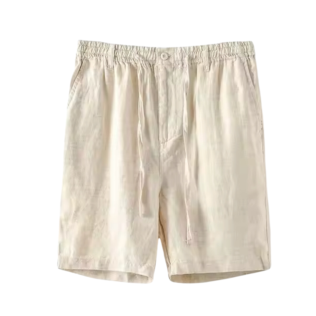 Men's beige linen shorts with lightweight fabric and casual summer design