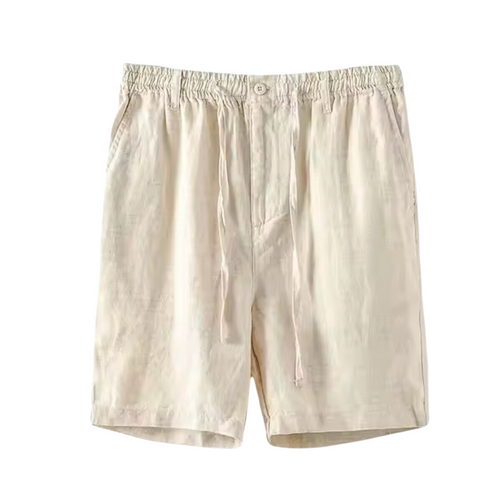 Men's beige linen shorts with lightweight fabric and casual summer design