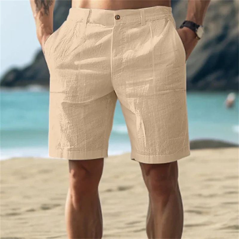 Men's beige relaxed fit shorts with flexible waistband and comfortable casual design