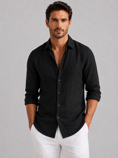 Men's black breathable summer shirt with relaxed fit and lightweight fabric