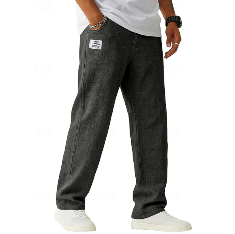Men's black casual trousers with relaxed straight-leg fit for everyday and smart-casual wear