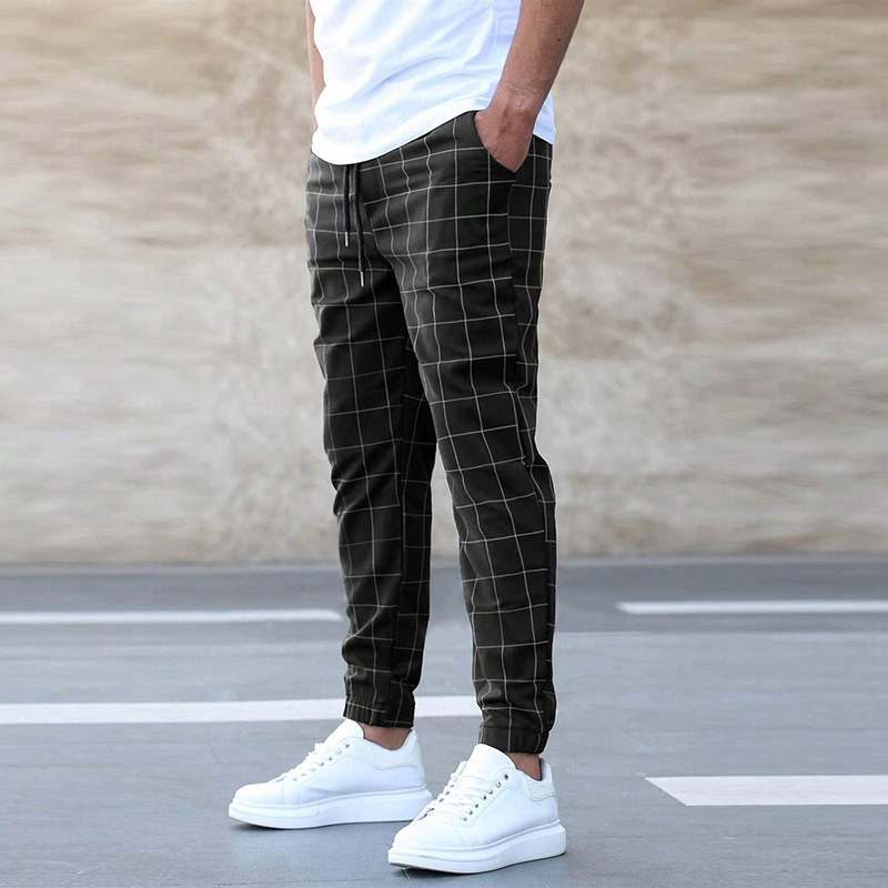 Men's black checkered jogger pants with casual comfortable fit