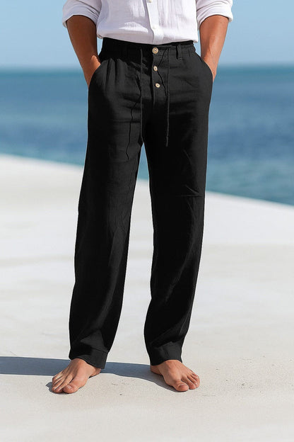 Men's black linen pants with breathable fabric for smart casual and summer outfits