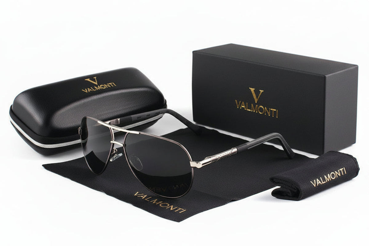 Men's black polarized aviator sunglasses with lightweight metal frame