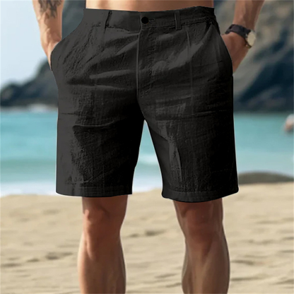 Men's black relaxed fit shorts with flexible waistband and comfortable casual design