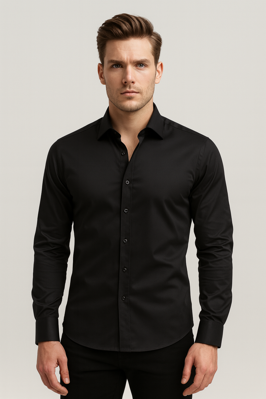 Men's black stretch shirt with slim fit and wrinkle-resistant fabric