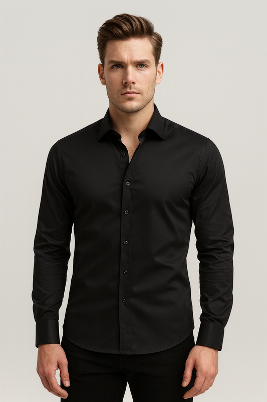 Men's black stretch shirt with slim fit and wrinkle-resistant fabric