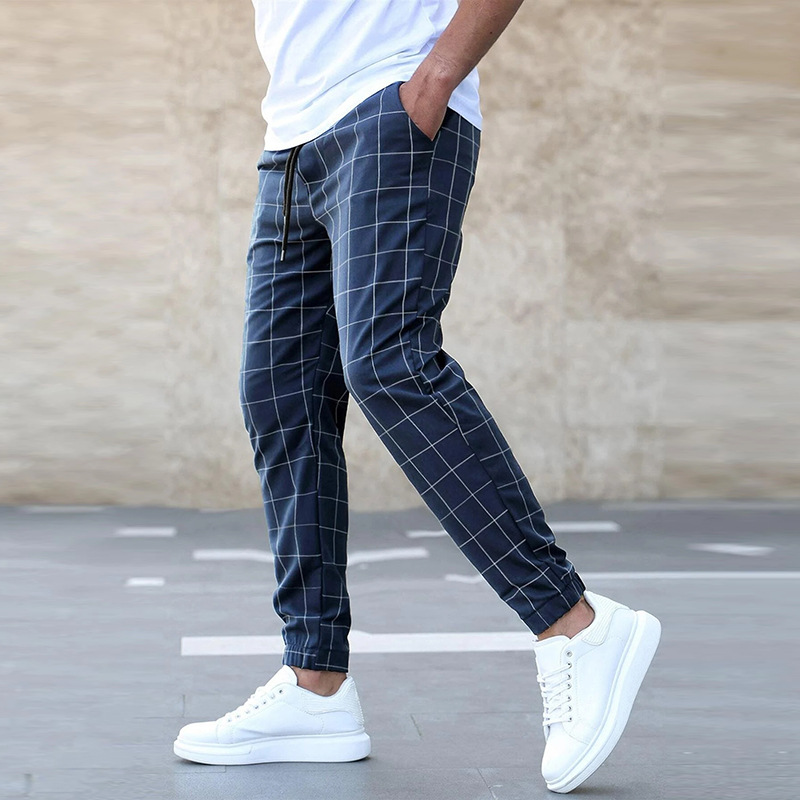 Men's blue checkered jogger pants with casual comfortable fit