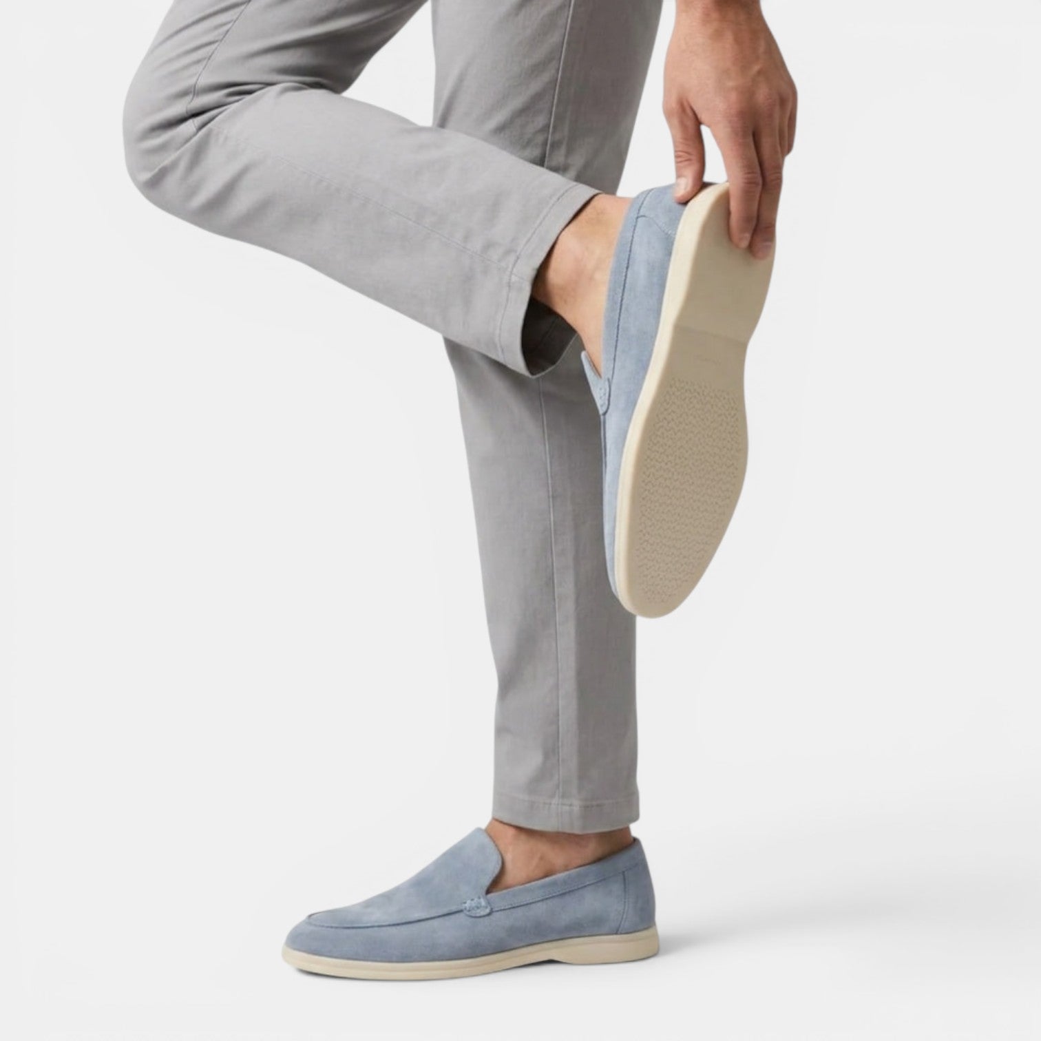 Men's blue suede loafers with comfortable slip-on design for summer, holidays and smart-casual outfits