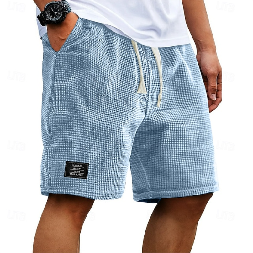Men's blue waffle shorts with relaxed fit