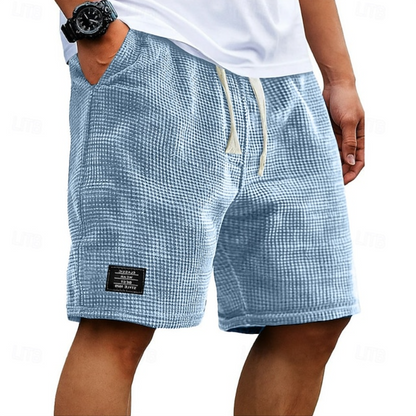 Men's blue waffle shorts with relaxed fit