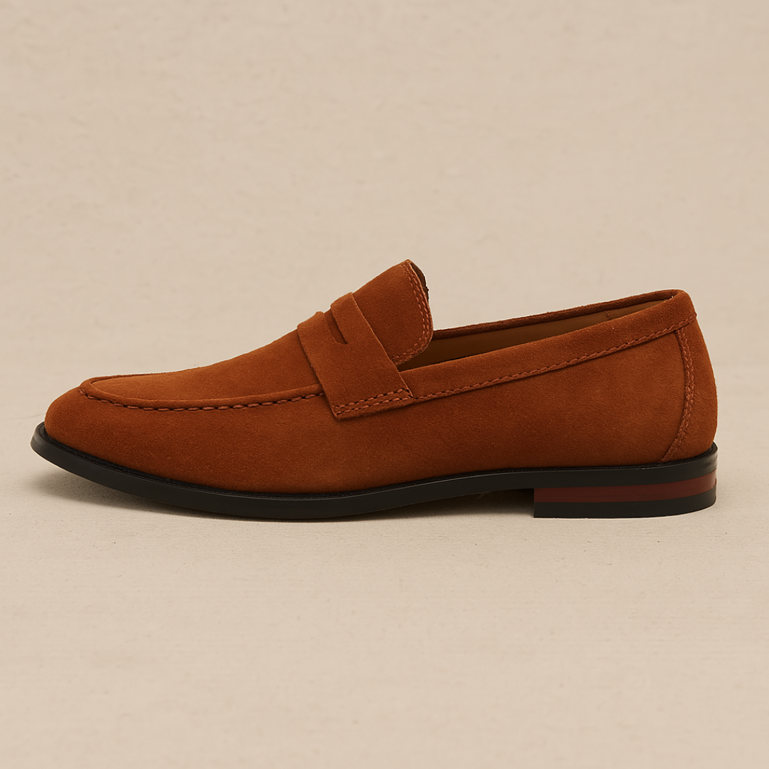 Men's bronze penny loafers with classic slip-on design for smart casual style